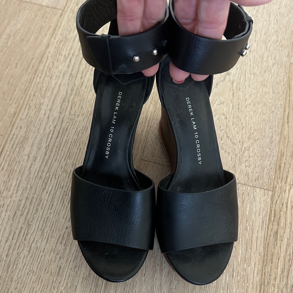 Derek Lam 10 Crosby - Black and Brown Wedge Sandals - Picture 6 of 8